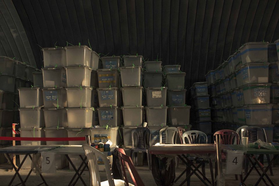 Ballot boxes stacked in an Afghanistan Independent Election Commission warehouse during the 2014 presidential run-off audit. Photo by David Jandura